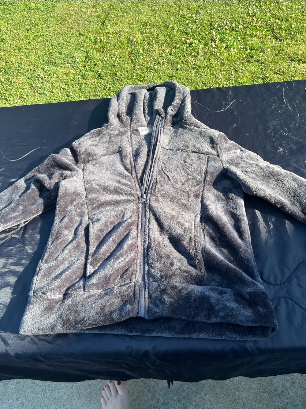 Adrienne Vittadini Charcoal Plush Zip Hooded Jacket